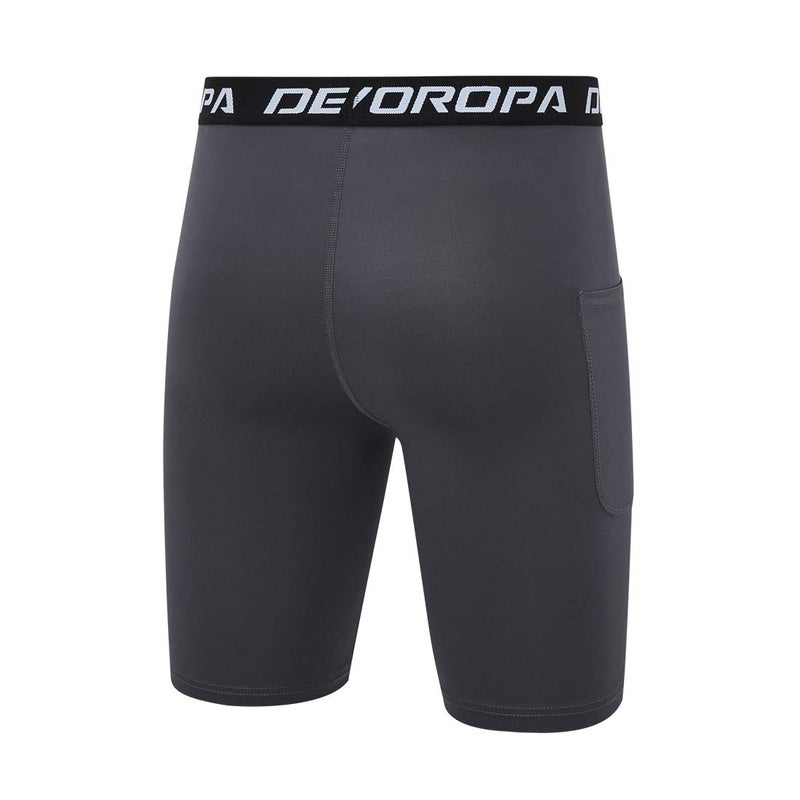 DEVOROPA Youth Boys' Compression Shorts Performance Athletic Base Layers Workout Training Underwear Side Pocket Black/Gray L (Pack of 2) - Image 5